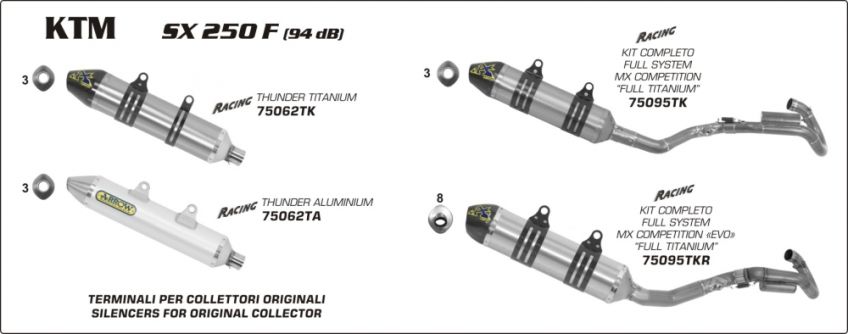 KTM 250 SX-F 10-11 ARROW All titanium 94db Evo full race system with carbon end cap