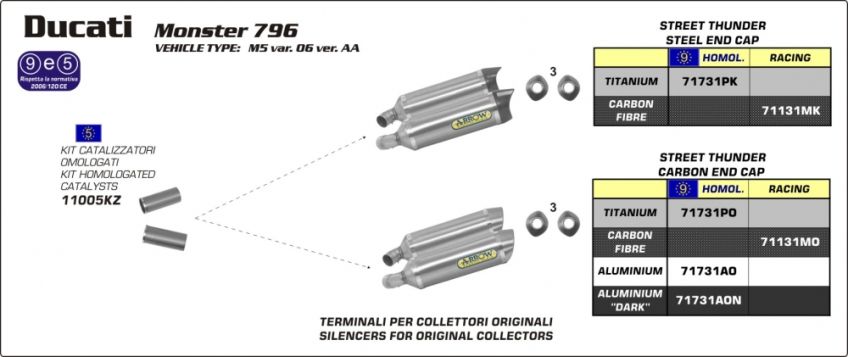 Ducati Monster 796 10-11 Pair of ARROW titanium silencers