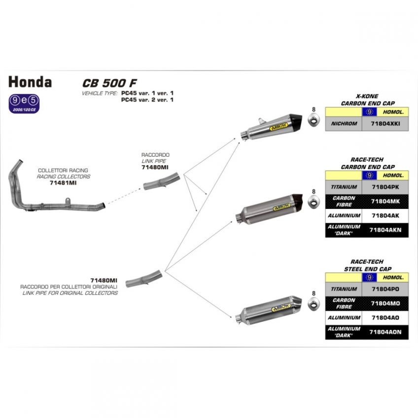 Honda CB500F 2013 Full ARROW Exhaust System - Road approved Dark Line Aluminium / Carbon silencer