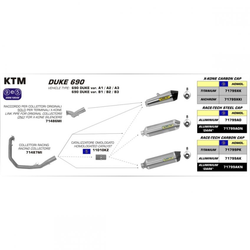 KTM 690 Duke 08-13 Full ARROW Exhaust system with X-Kone titanium/carbon silencer