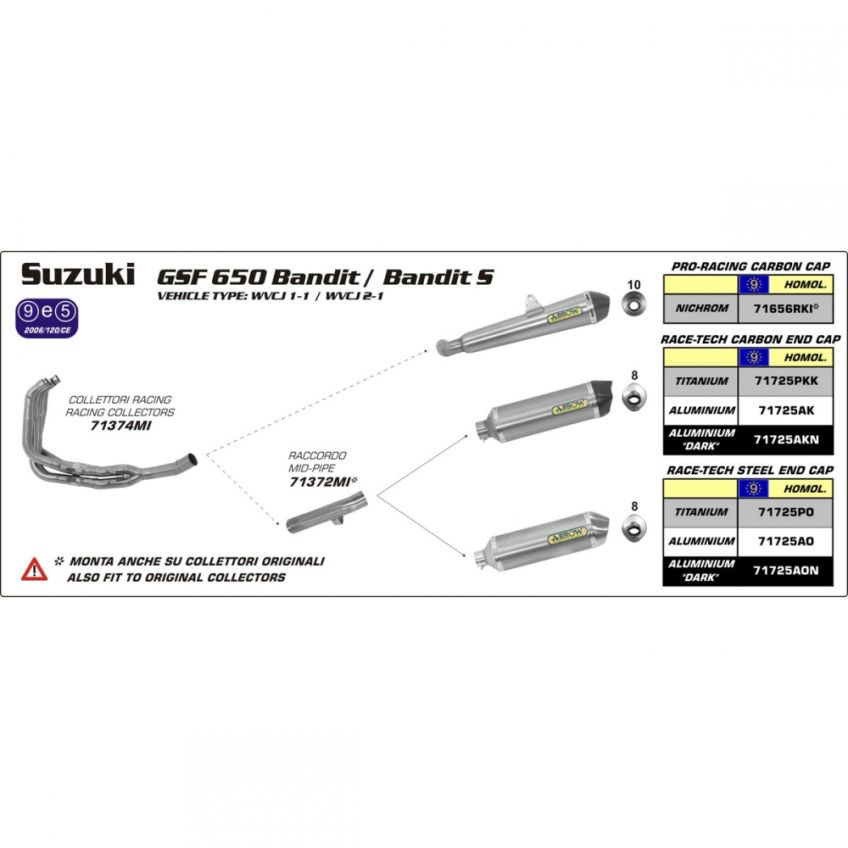 Suzuki GSF650 Bandit 07-13 ARROW Full system with road approved nichrome/carbon silencer 