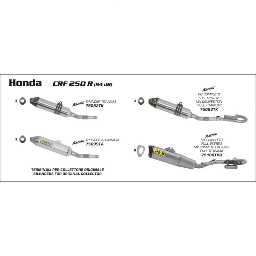 Honda CRF250R 2011-13 Full Titanium ARROW Exhaust System with Titanium/carbon 94db race silencer 