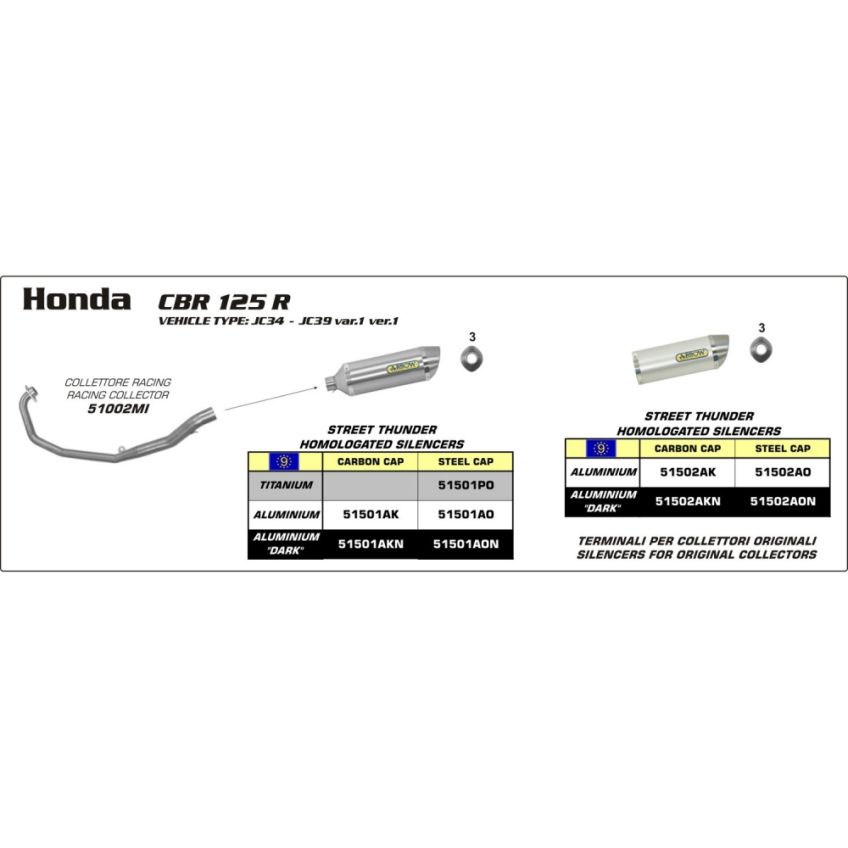 Honda CBR125R 04-10 ARROW Full system oval aluminium silencer 