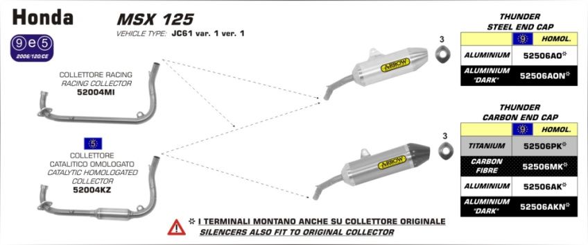 Honda MSX125 2013 - 2015 ARROW Road approved All carbon fibre silencer 