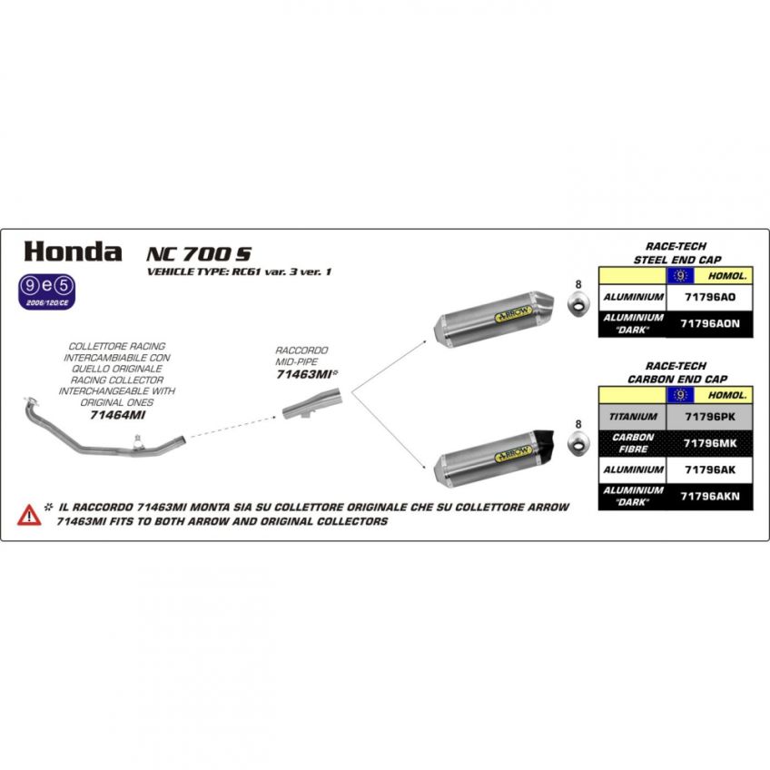 Honda NC700S / NC700X / Integra 12-13 Full ARROW Exhaust with Aluminium / Carbon silencer