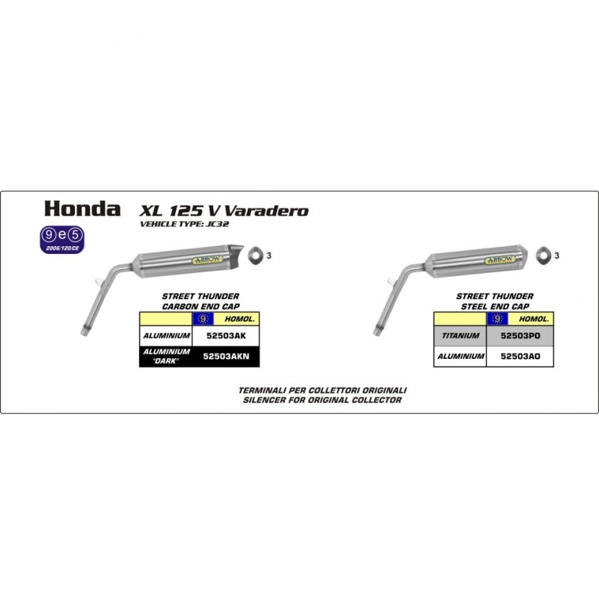Honda XL125V Varadero 01-12 ARROW Road approved oval aluminium silencer 