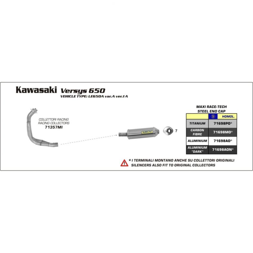 Kawasaki Versys 650 2007 - 2014 ARROW Full system Oval aluminium silencer 