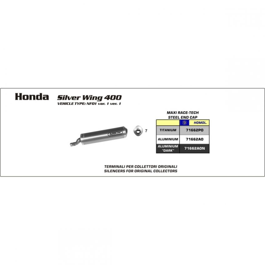 Honda Silver Wing 400 05-09 ARROW Dark Line Aluminium silencer 