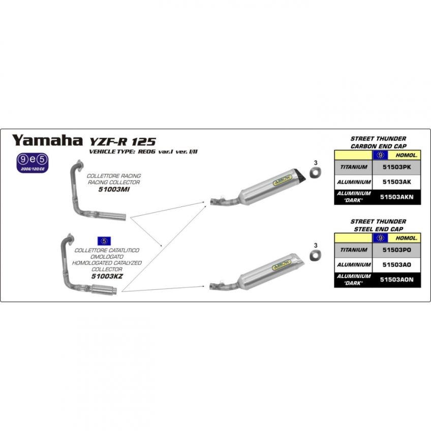 Yamaha YZF-R125 08-13 Full ARROW Exhaust system with Aluminium / Carbon silencer (inc Cat)