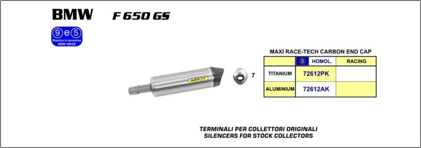 BMW F650 GS 08-12 ARROW Aluminium/Carbon road approved silencer 