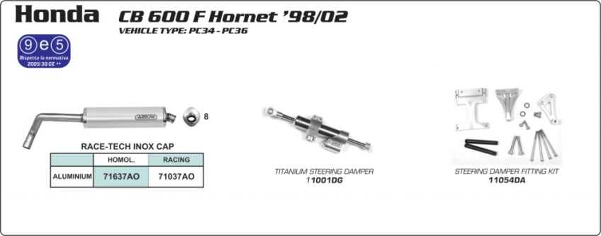 Honda CB600 Hornet 98-02 ARROW Road approved aluminium silencer 