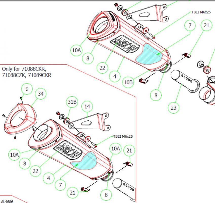 Honda CBR1000RR 08-13 ARROW Baffle | db Killer for Pro Racing Race / titanium prism race silencer