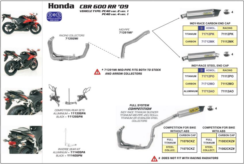 Honda CBR600RR 09-11 Full ARROW system with titanium + carbon silencer  
