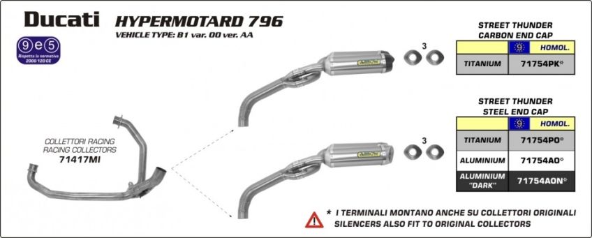 Ducati Hypermotard 796 10-11 ARROW Full system with road approved titanium silencers 