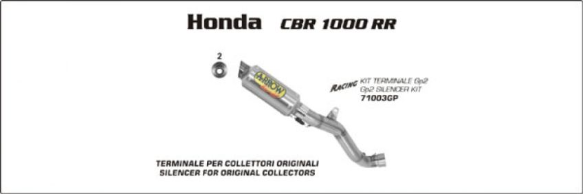 Honda CBR1000RR 08-13 ARROW GP2 Titanium Race Silencer with stainless steel mid-pipe (removes cat.)