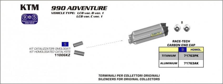 KTM 990 Adventure, 990 Adventure R 09-12 Pair of road approved aluminium/carbon silencers 