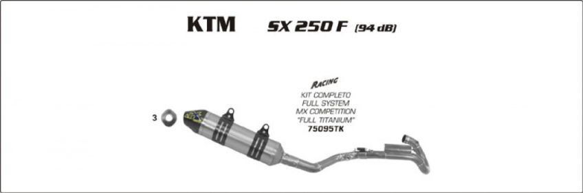 KTM 250 SX-F 10-11 ARROW All titanium 94db race system with carbon fibre end cap