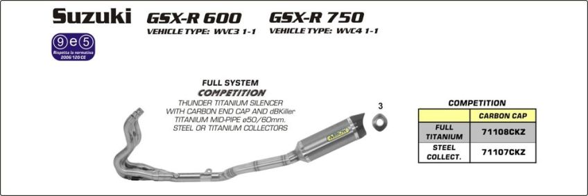 Suzuki GSXR600 / GSXR750 ARROW All titanium Pro Racing Exhaust system 