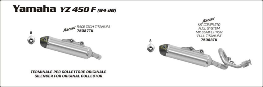 Yamaha YZ450F 10-13 ARROW Titanium/Carbon 94db race silencer 