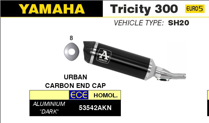 YAMAHA TRICITY 300 2021-2023 ARROW Dark Aluminium / Carbon Silencer