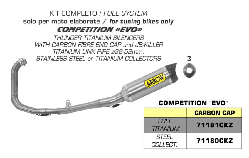 Yamaha YZF-R3 Full ARROW EVO Race Exhaust with Titanium / Carbon silencer