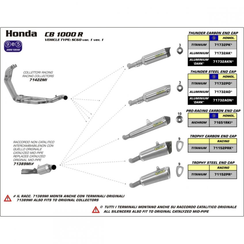 Honda CB1000R 08-13 ARROW Road approved aluminium / carbon silencer 