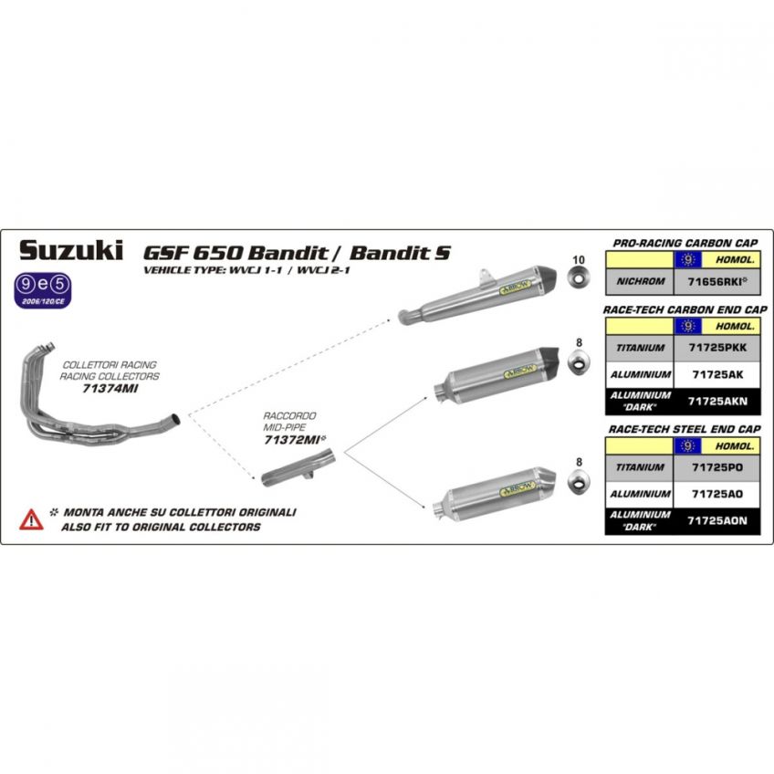 Suzuki GSF650 Bandit 07-13 ARROW Slide on oval aluminium silencer 