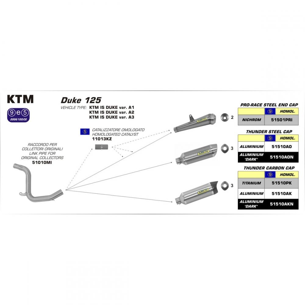 KTM 125 Duke 2011-2016 ARROW road approved steel megaphone silencer