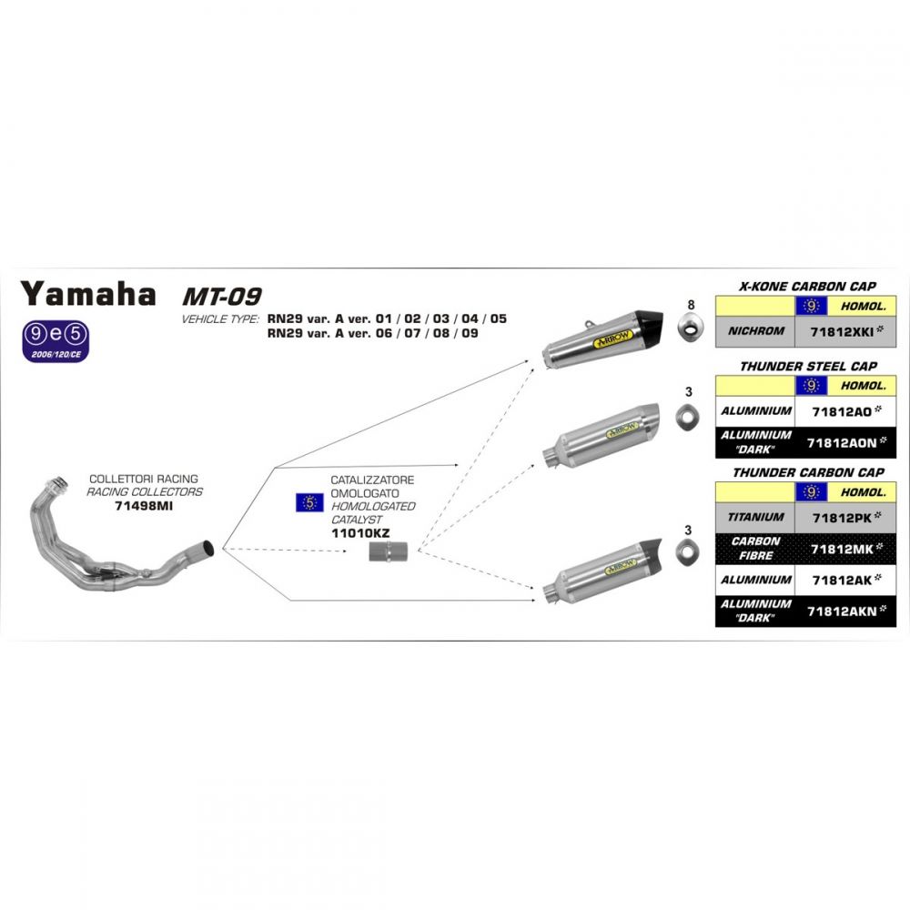 Yamaha MT-09 2013-2019 Full ARROW Exhaust system with Aluminium / Carbon fibre silencer