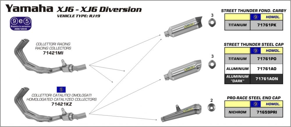 Yamaha XJ6 / XJ6 Diversion 2009-2015 Full ARROW Exhaust system aluminium silencer