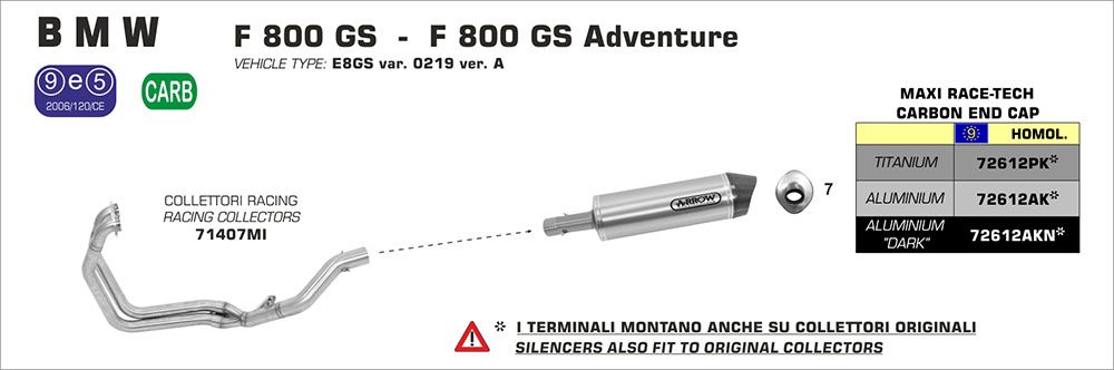 BMW F800 GS 08-16 ARROW Dark Line Aluminium/carbon road approved silencer 