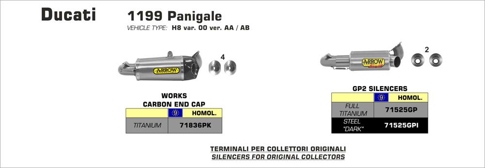 Ducati 1199 Panigale 2014-2016 Pair of ARROW Titanium / Carbon silencers