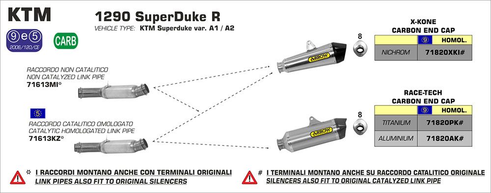 KTM 1290 Super Duke R 2014-2016 Arrow Steel / Carbon X-Kone silencer