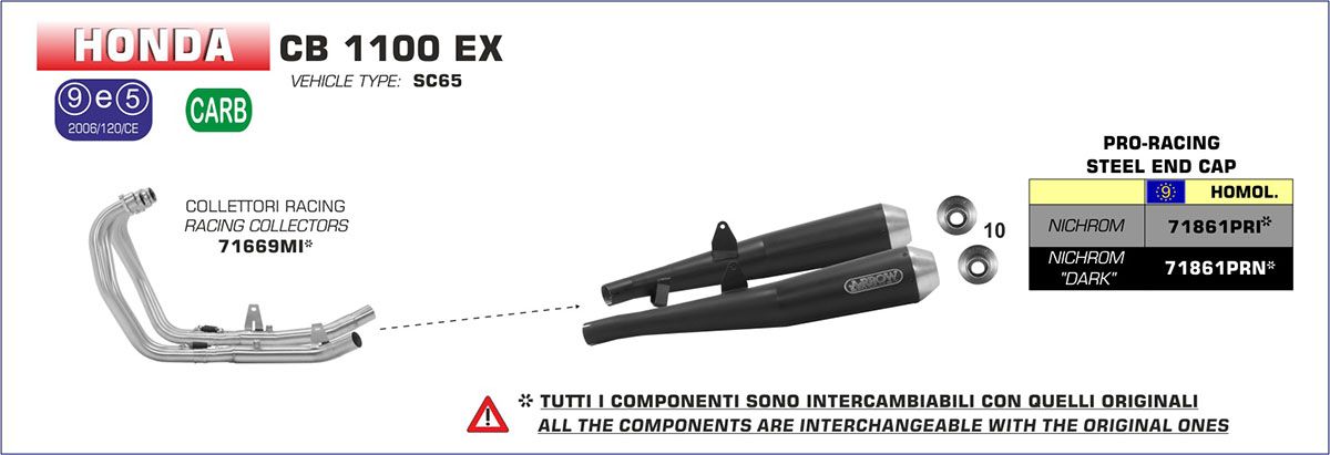 Honda CB1100 EX 2014-2016 Pair of ARROW Steel megaphone silencers