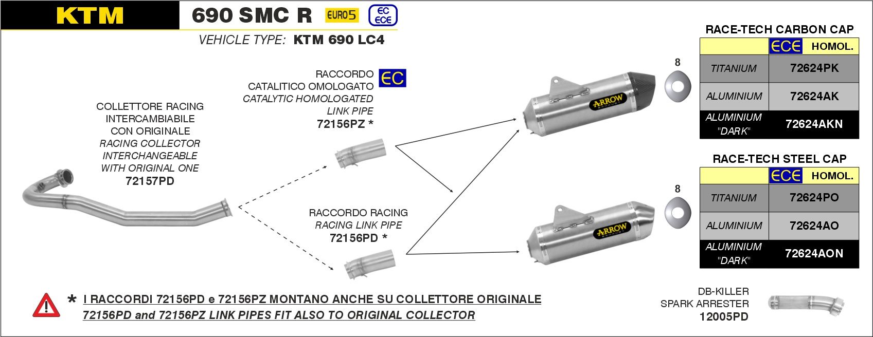 KTM 690 SMC R 2021-2023 Arrow Decat Mid / Link Pipe 