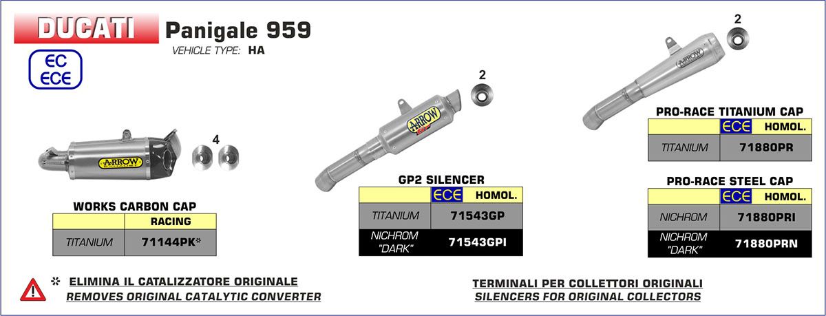 Ducati Panigale 959 2016-2019 ARROW Titanium Pro-Race Silencer